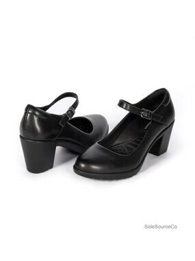 Mary Jane Heels Arch Support Closed Round Toe Chunky Block Pump